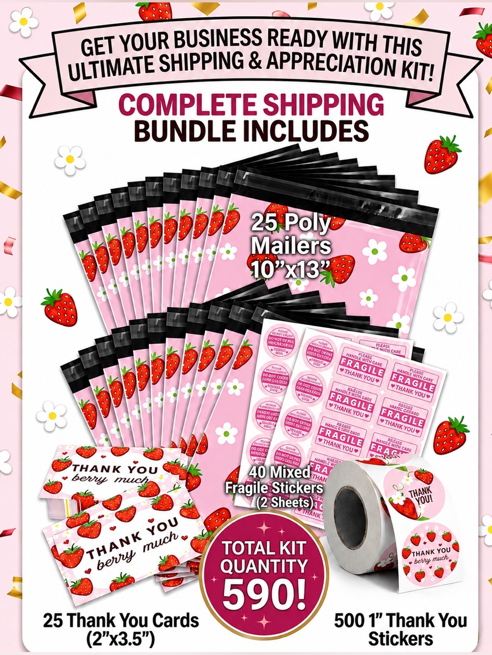 590pc Bundle: 25 Poly Mailers, 40 Fragile Stickers, 25 Cards & 500 Stickers - Picture 16 of 16